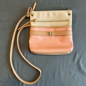 Stylish Tan and Pink Crossbody Bag
